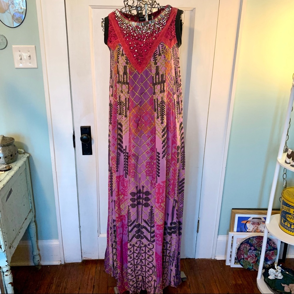 Hemant & Nandita RARE beaded silk maxi dress